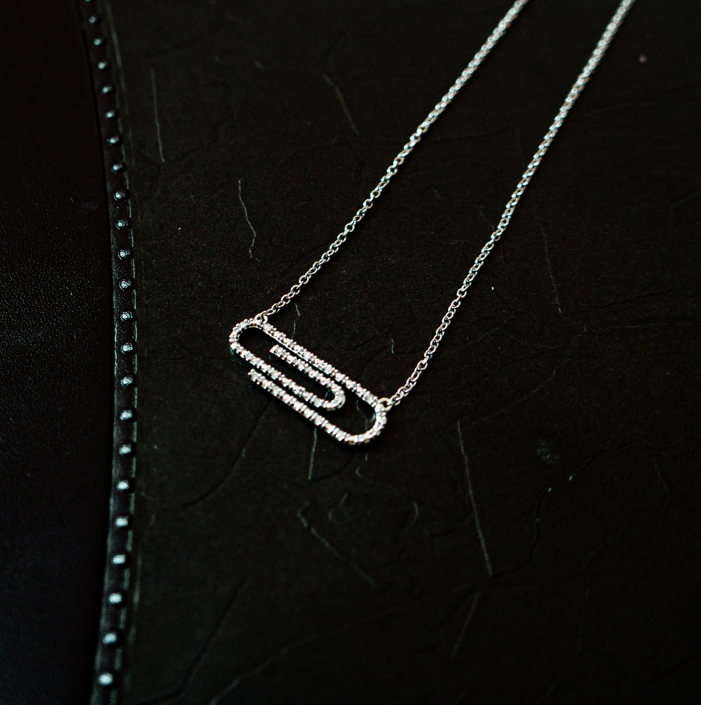 Gold and Diamond paper clip pendant with Chain-3